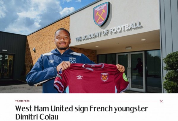 Official: West Ham signs Paris FC 19-year-old defender Kolao, the player will play at U21